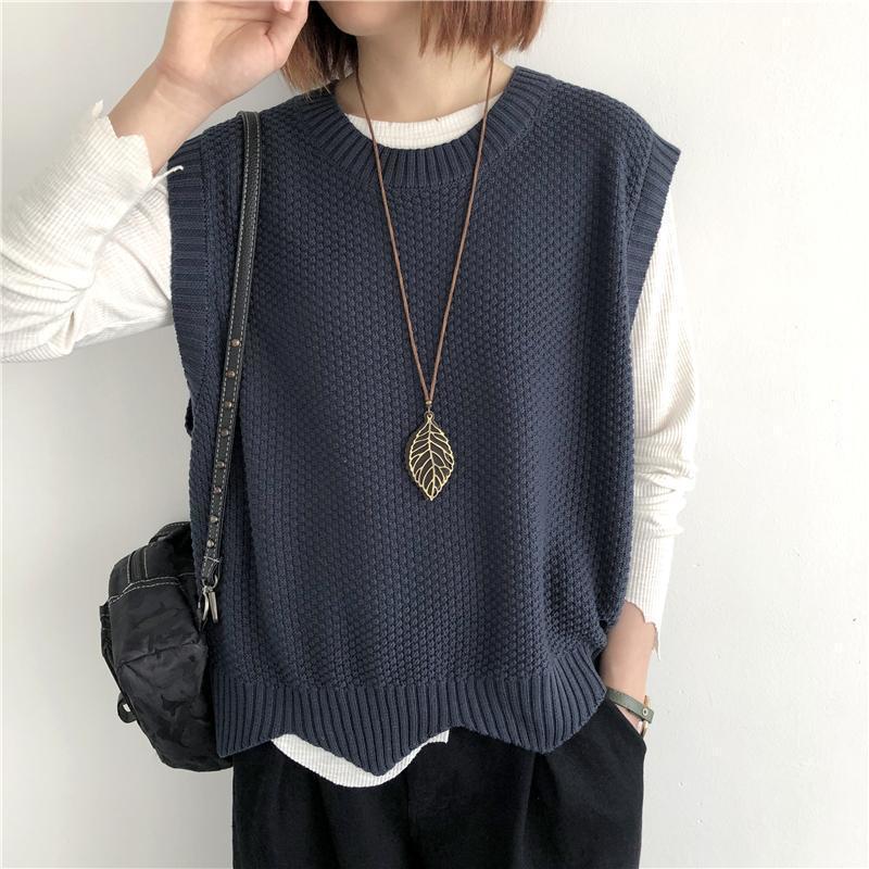 Damen Asymmetrische Strickweste Einfarbige Dünne Schichtjacke Vintage Rundhals Locker Ärmellose Jacke Oberbekleidung Pullover