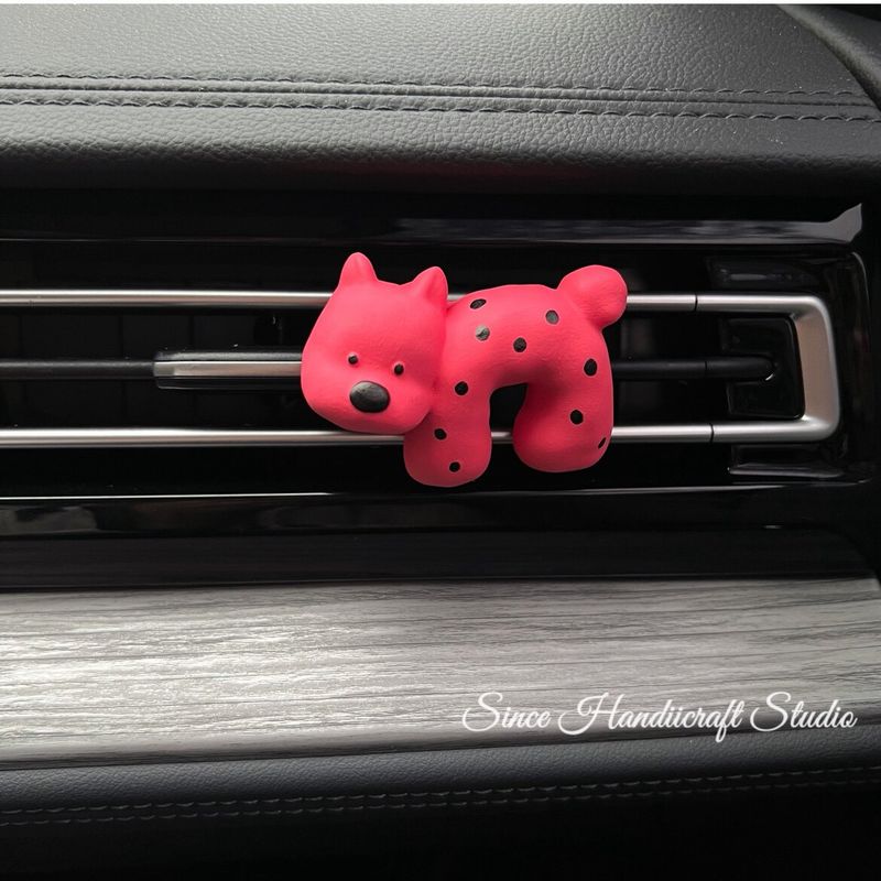 Cute Pink Polka Dot Cartoon Cat and Dog Aroma Diffuser Plaster Ornament, Dual Decoration Aroma Diffuser Stone Rose Red Polka Dot Dog