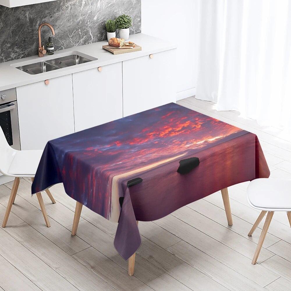 Day Road Dusk Sunset Scenery Printed Tablecloth Outdoor Picnic Camping  Antifouling Waterproof Table Home Decoration