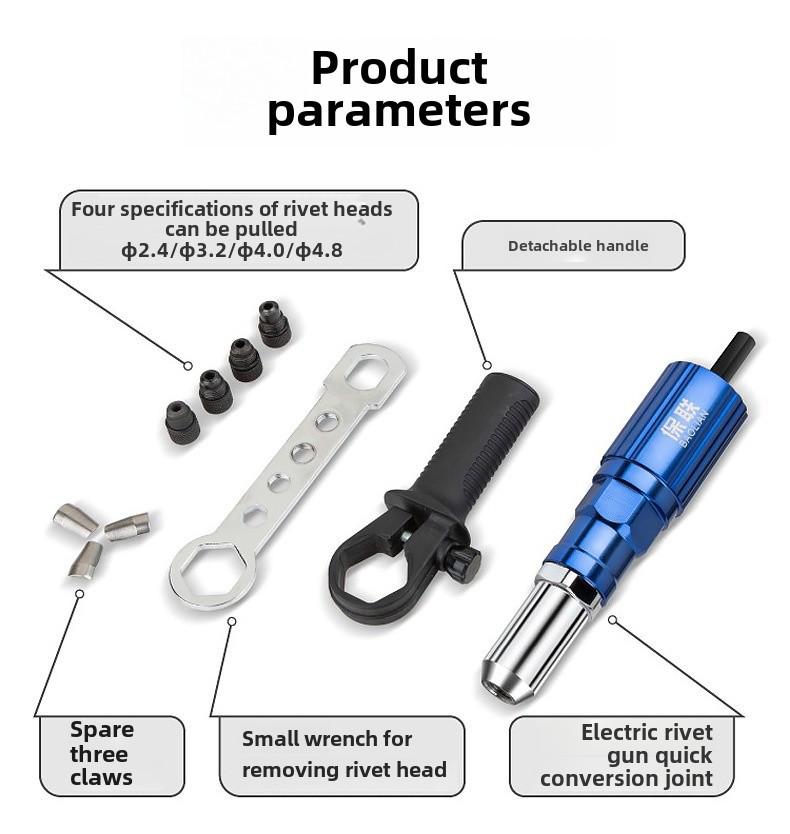 Extractor electric din aliaj de aluminiu cu cap de pistol pentru nituri