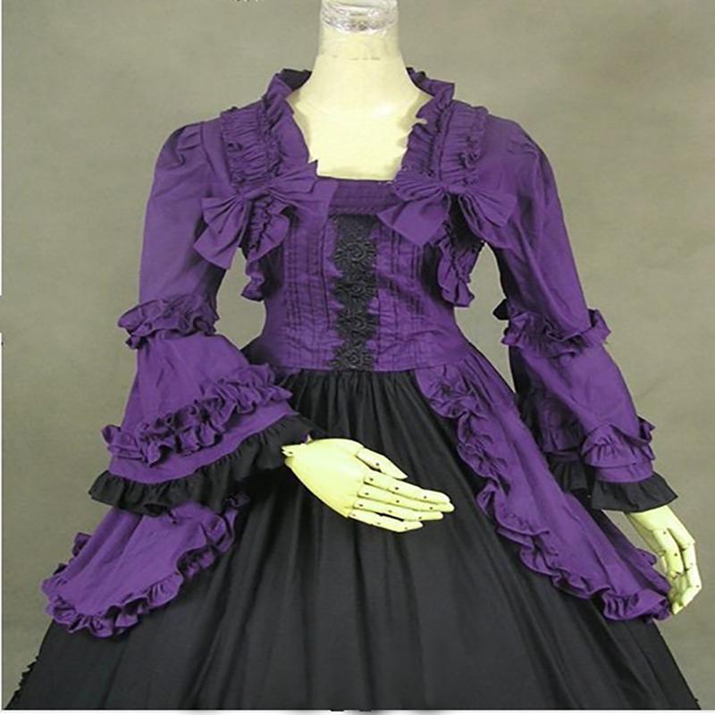 Gothic Reenactment Party Cosutme Dress Vintage Victorian Puff Sleeve Gown Ball