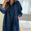 Retro Korean Loose-Fit Denim Lapel Dress - Plus Size, Age-Reducing Chic (2026)