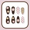 Simple To Apply Press On Artificial Nail With Geometric Dot Star Art In Pretty Pink Brown Hues