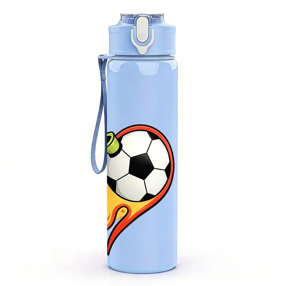 1PC Fire Flame Soccer Ball Art Print 750ml Color Plastic Sports Water Bottle Leakproof Flip Straw Lid Suitable for Sports Office Home Use