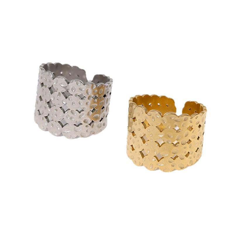 18k Gold Adjustable Wide Band Stainless Steel Ring for Women