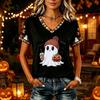 Tricouri Femei Halloween cu Decolteu în V Top cu Dovleac Tricou Casual Top pentru Petrecere de Sărbătoare