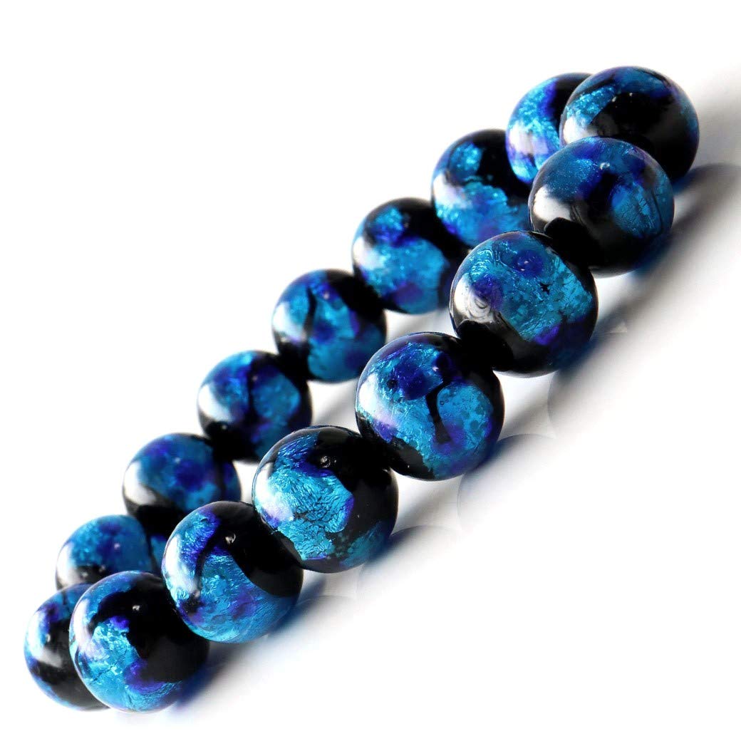 

[GOLD STONE] Glowing Firefly Glass Blue 14mm Bracelet, Glass Bead, Okinawa Souvenir, Type A, Inner Diameter: Approx. 21.5cm