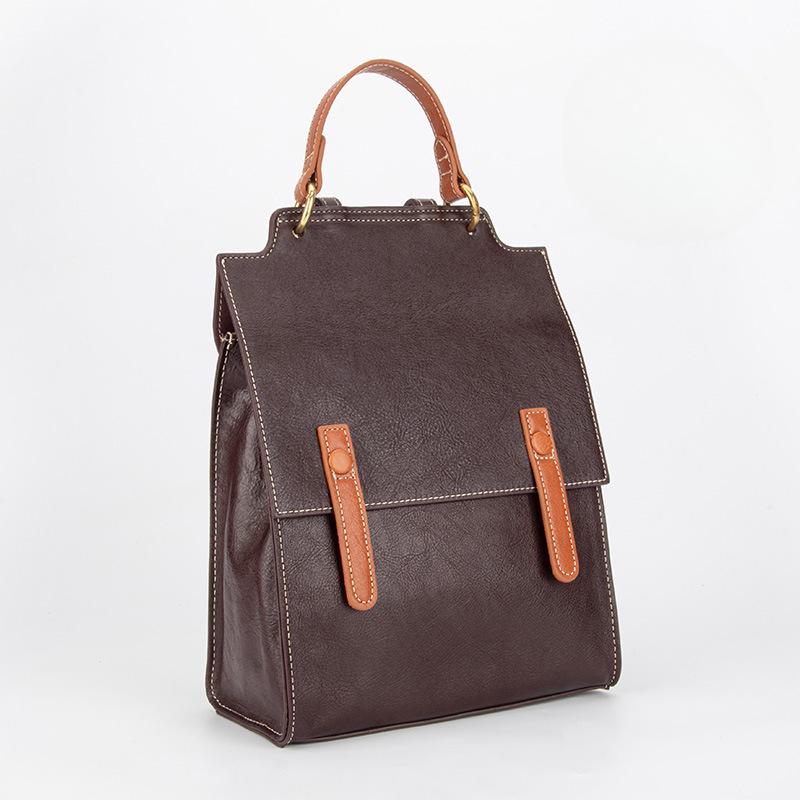 Rucsac din piele în stil colegial britanic pentru femei, din piele de cap, retro, geantă de școală simplă din piele, geantă de mână pentru femei