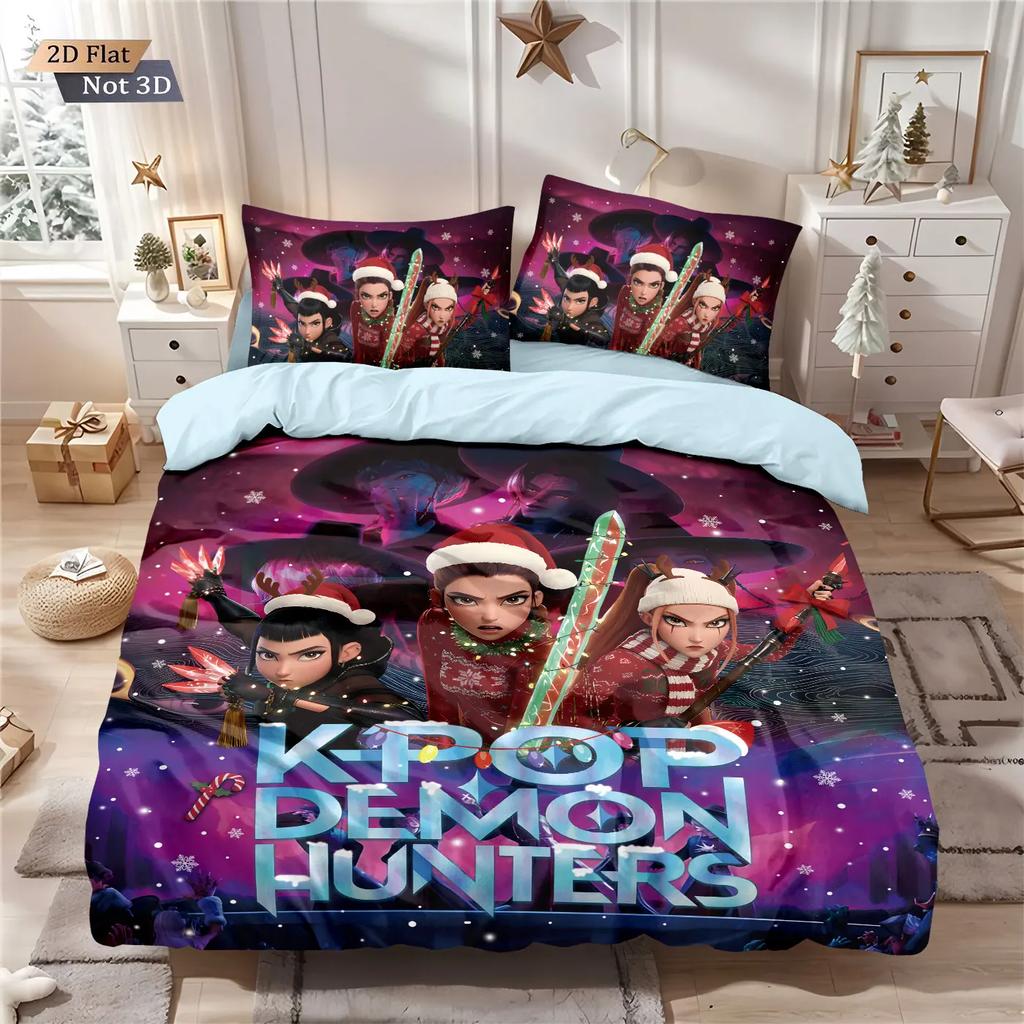 Christmas K-Pop Demon Hunters Bedding Set 3D Printed Coreless Duvet Cover Set Soft Comfortable Dormitory Bedroom Multiple Size