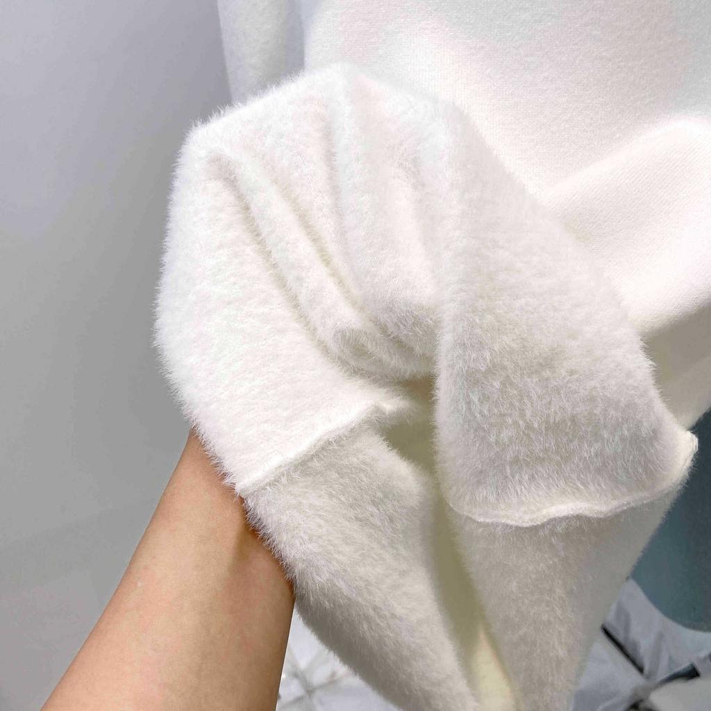 Autumn and winter integrated fleece knitted sweater semi-turtleneck basic inner long-sleeved top women's fleece thickened fashionable primer sweater