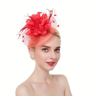 Chapeau Fascinateur Élégant Chapeau de Fête de Thé Ornement en Forme de Fleur Couvre-chef Avec Maille Accessoires pour Cheveux pour Femmes