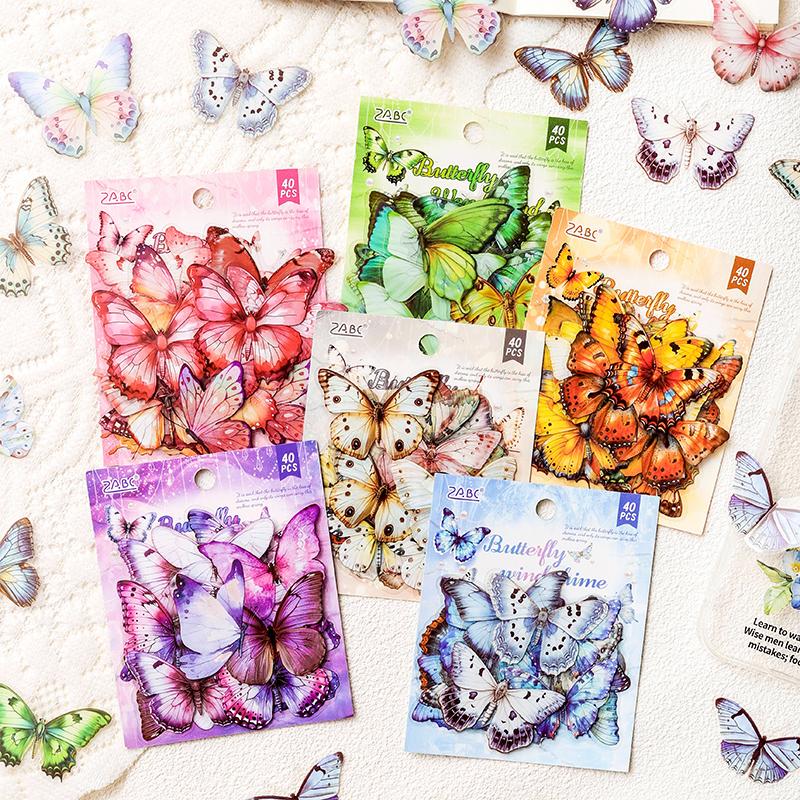 40 Sheets Laser Butterfly Aesthetic Stickers Retro Die Cutting Sticker Pack for Scrapbooking DIY Decorative Journal Stationery