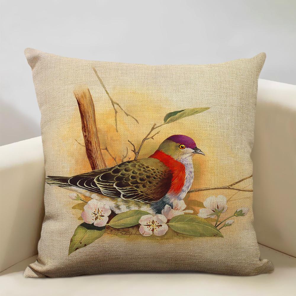 Bird Parrot Sofa Cushion Cover Bedroom Living Room Hotel Cafe Decoration Pillow Case 45x45cm Linen Pillowcase Chair Cushions