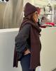 Winter wind solid color threaded knitted hat scarf two-piece set women's warm wool hat scarf set