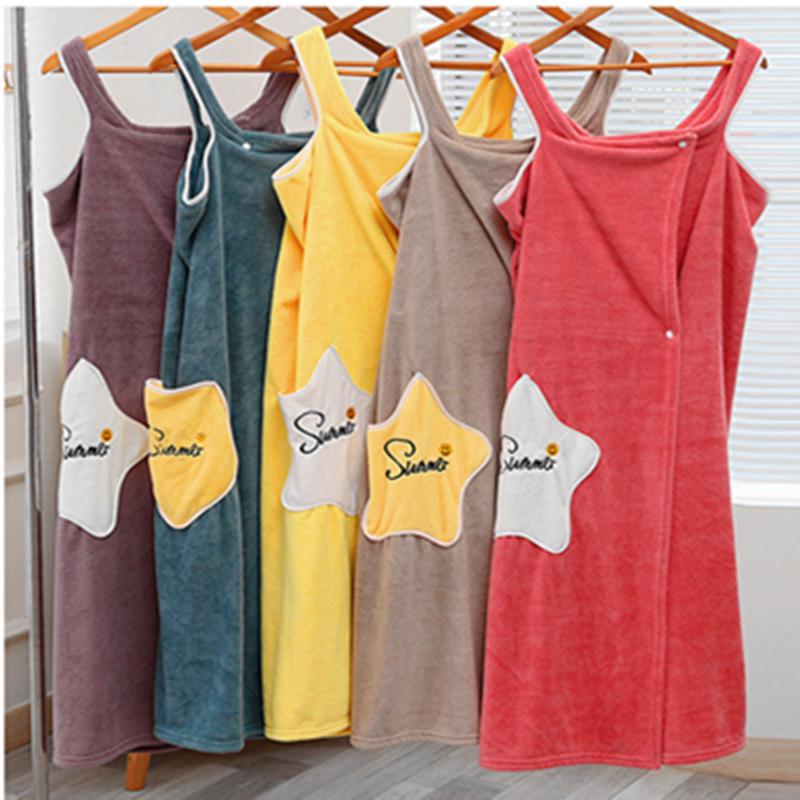 Top Star Pocket Absorbent Girls' Wearable Bath Towel Skirt - Soft Coral Fleece Bathrobe