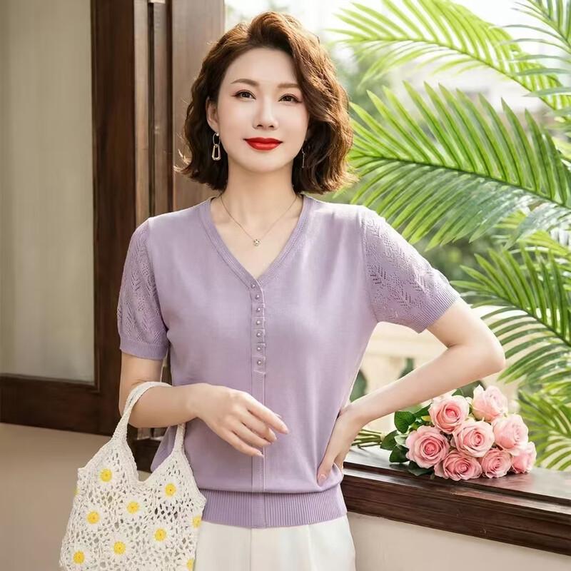 Women s V-neck Short Sleeve Knit Top L