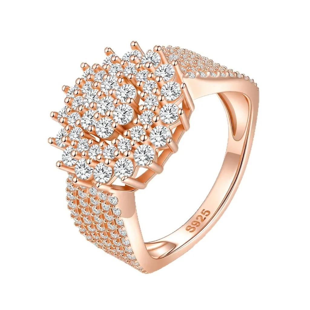 Gold Plated S925 Silver Firework Burst Moissanite Engagement Ring Minimalist Bar Setting Multi-layer Full Pave Women Luxury