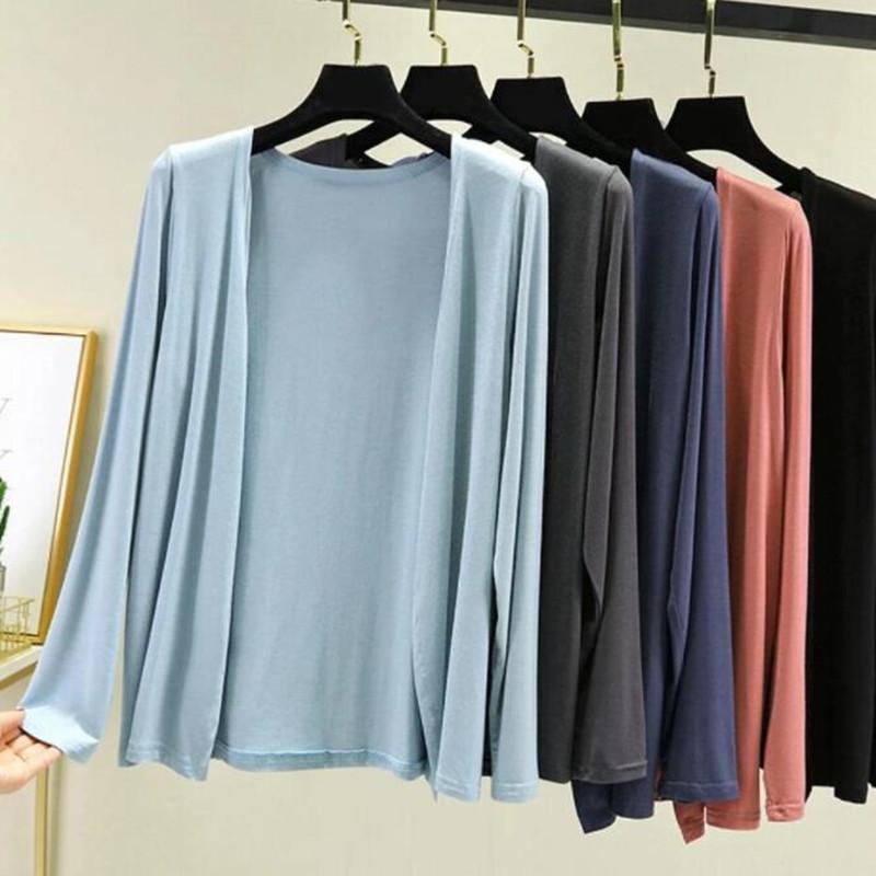 

Осень Лето Солнцезащитная одежда Женщины Модальный кардиган Женская шаль Верхняя одежда Женские кардиганы с длинным рукавом Женское тонкое пальто