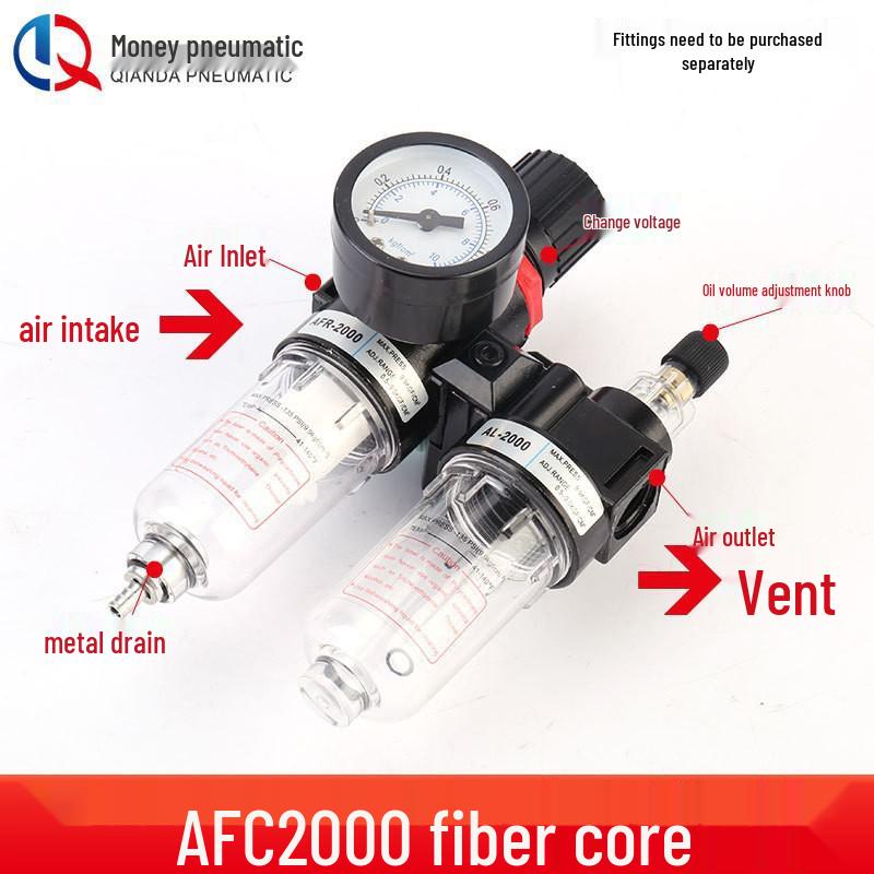 Airtac Air Source Processor Set: AFC2000 Oil-Water Separator, Air Filter, Pressure Regulator