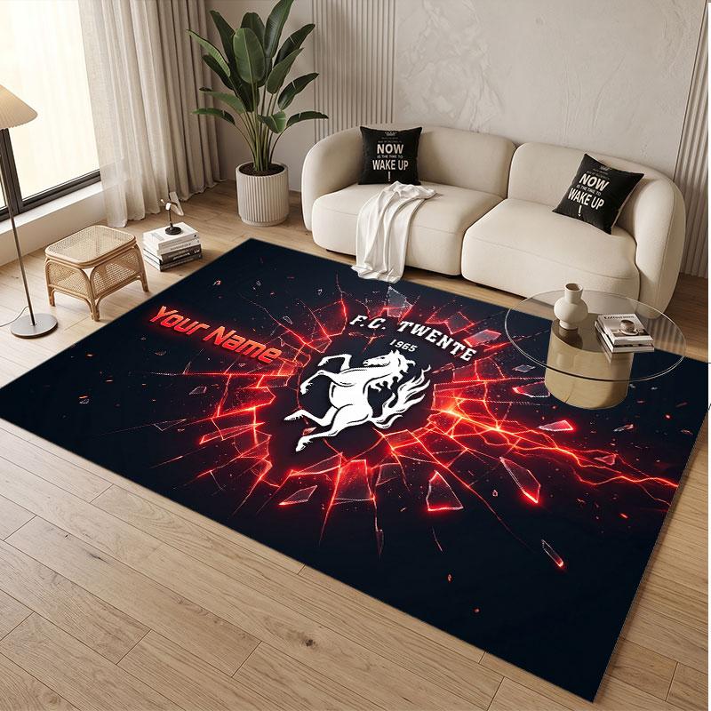 Custom Rug FC Twente Pattern Print Name Text Soft Non‑Slip Floor Carpet for Home Indoor Decoration