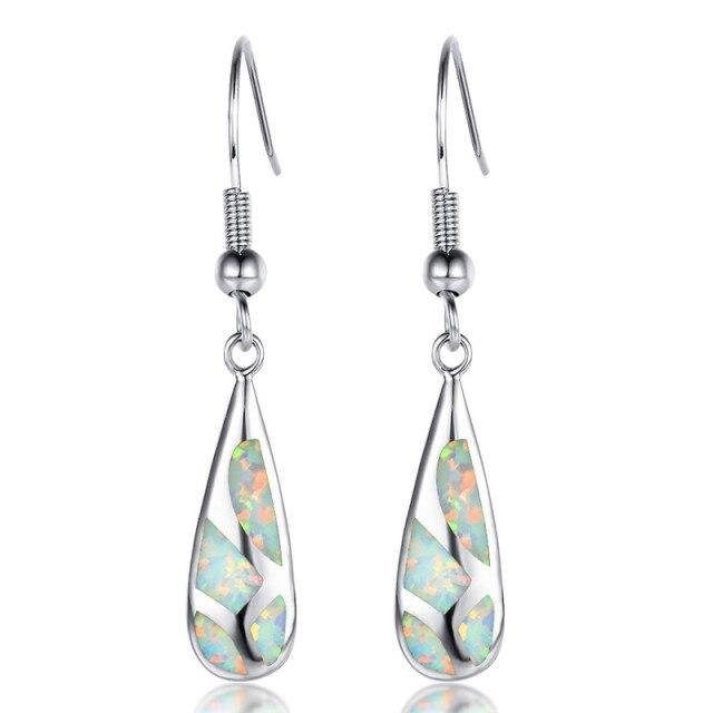 Luxe Style Teardrop Stone Blue White Fire Opal Earrings For Women 925 Sterling Silver Filled Long Dangle Drop Earrings Jewelry