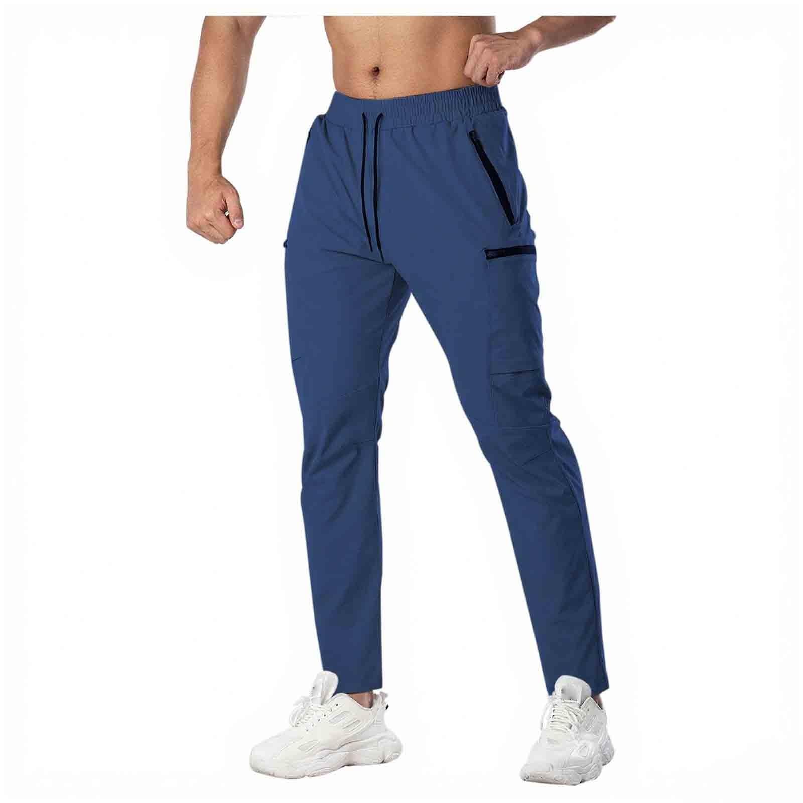 

Men’s Quick Dry Sweatpants Stretchy Athletic Joggers Elastic Waist Drawstring Hiking Outdoor Pants With Pockets L синій