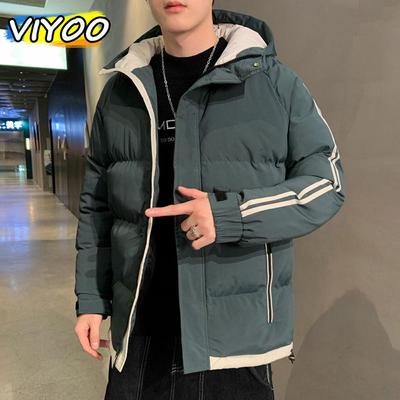 Chaqueta de plumón para hombre Parkas a rayas Adolescente Abrigo suelto grueso Ropa de otoño invierno Sudaderas con capucha Chaqueta Gabardina con capucha Prendas de abrigo para hombres