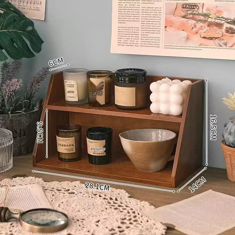 Zakka Wall-Mounted Wooden Desk Organizer - Multi-layer Retro Storage Rack