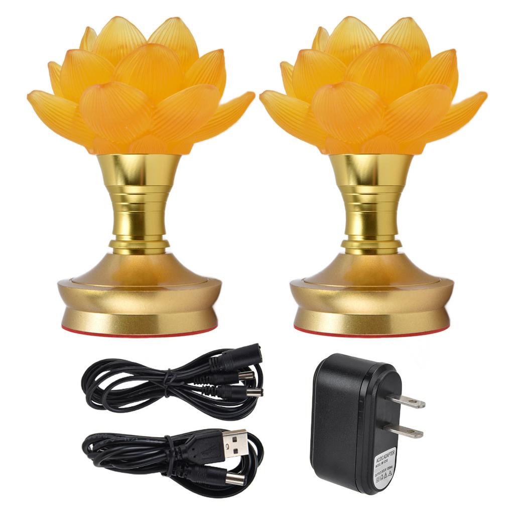 2 Set LED Buddhist Light 3 Color Adjustment Buddha Lamp Plug In Flower Light for Home Buddhist