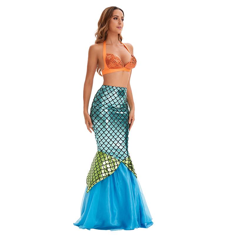 Adult Mermaid Sequin Princess Fishtail Cosplay Dress - Halloween Costume