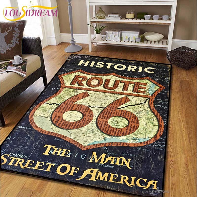 Route66 Motorcycle Carpet for Living Room Bedroom Rugs Kitchen Kids Door Unslip Floor Mats Birthday gift photography props Rug