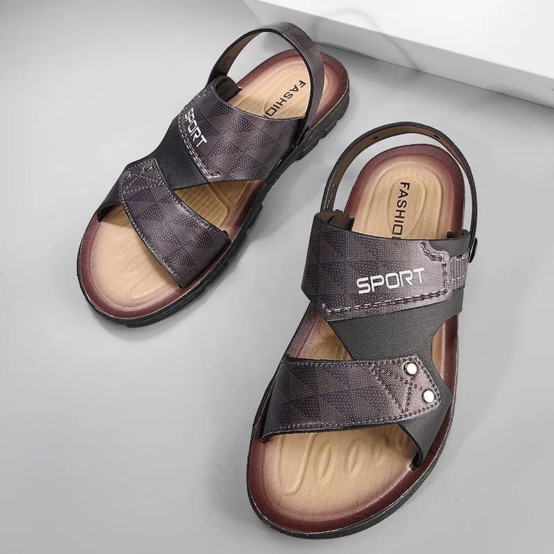 Sandali in Pelle da Uomo Scarpe da Spiaggia Estive Pantofole Casual da Uomo Sandali Antiscivolo Open-toe Scarpe Maschili