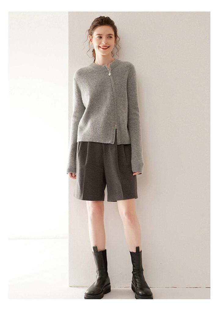 Asymmetrical Collar Double Zipper Knit Cardigan Jacket - Versatile Round Neck Cashmere Cardigan for Women, 2026 Edition