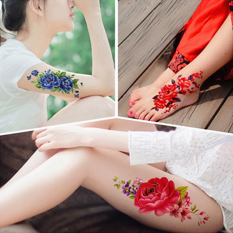 Waterproof Artificial Flowers Arm Shoulder Tattoo Stickers Flash Henna Tattoo Sticker
