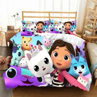 Gabbys D-Dollhouse Ložní souprava Povlak na přikrývku Přikrývka Postel Jednolůžko Dvojlůžko Plná Queen Mládež Děti Dívka Chlapci Dárek Ložní souprava velikosti King