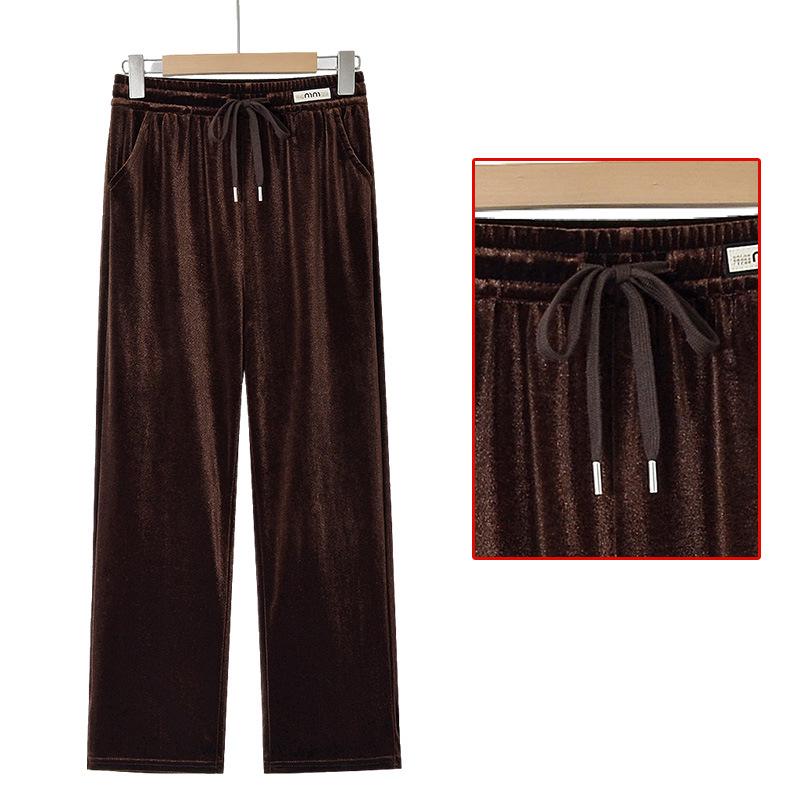 

Summer Women s Casual Elastic Waist Lace-up Trousers for Middle-aged and Elderly: Breathable Straight Leg Pants 2XL (90-105 jin) кавовий