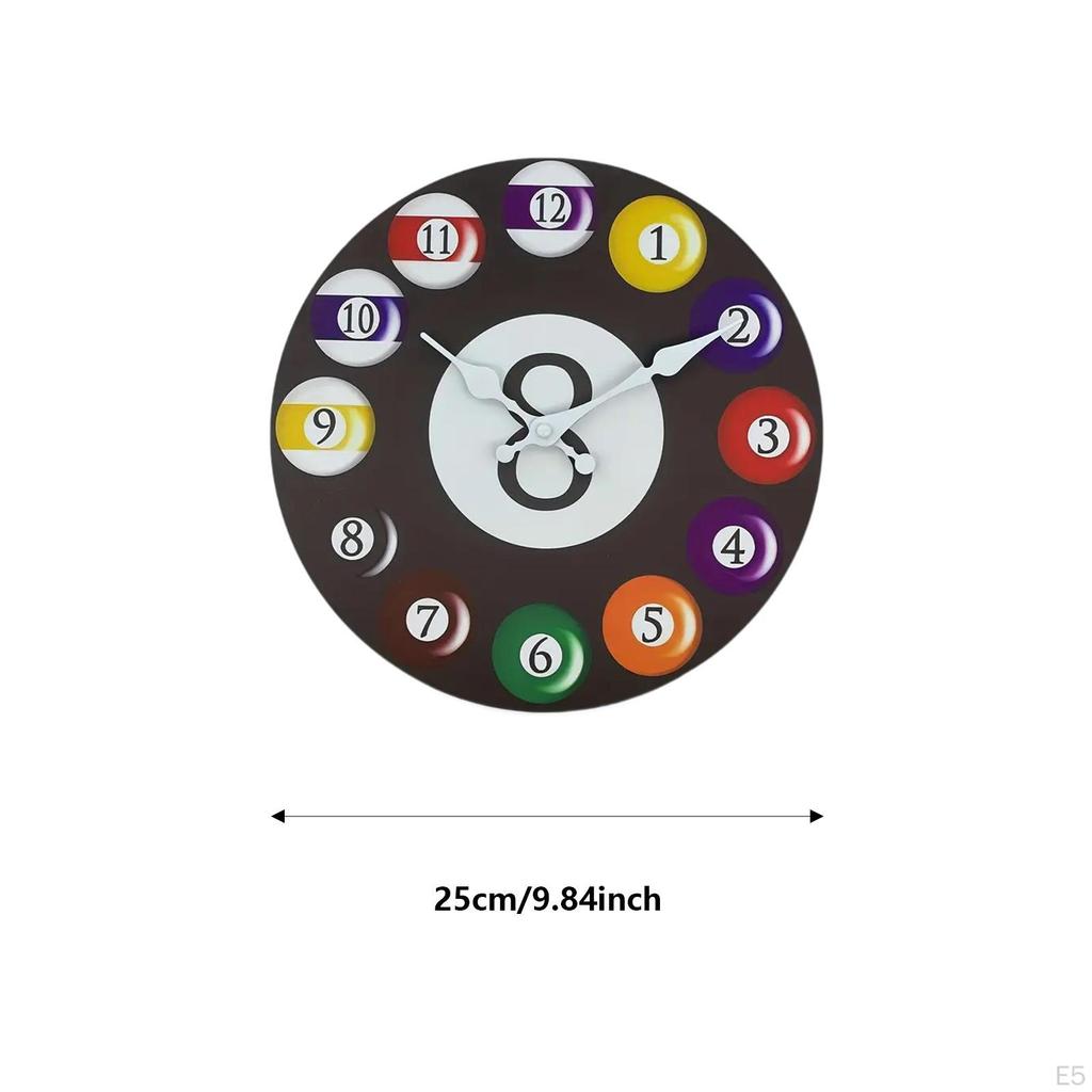 Billard-Design Wanduhr mit Holzrahmen für Zuhause, Büro und Garage.
