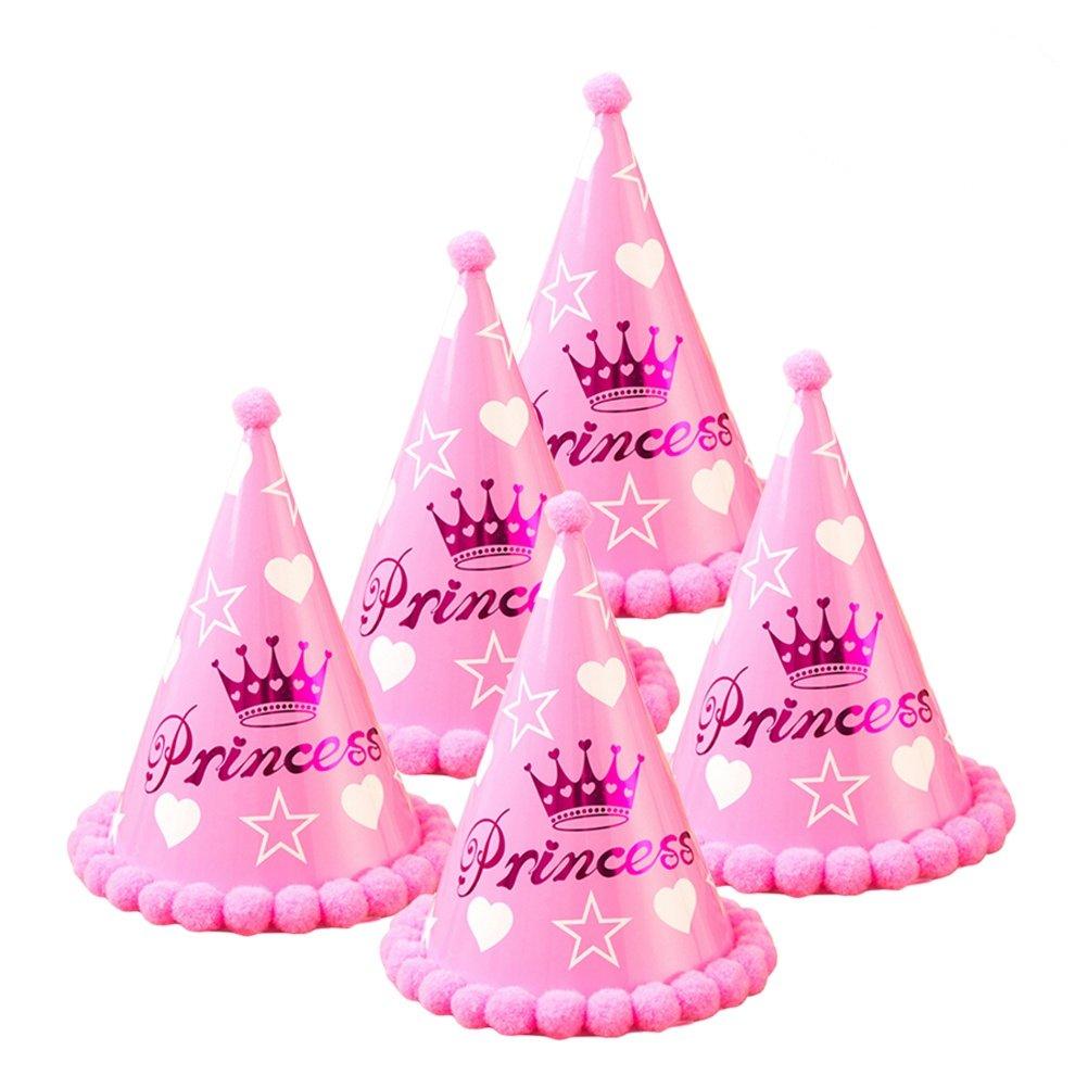 

12pcs Cake Birthday Party Cone Hats with Pom Poms for Adults (Princess Star) розовый