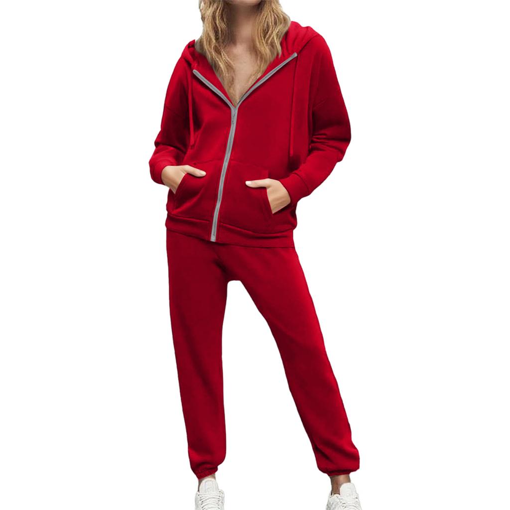 Women's 2-piece Hooded Tracksuit Set With Zip-up Casual Sweatpants And Tracksuit