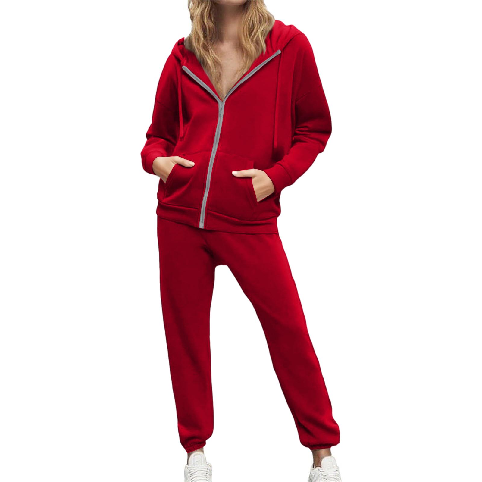 

Женский двухпредметный спортивный костюм с капюшоном на молнии и повседневными спортивными штанами M