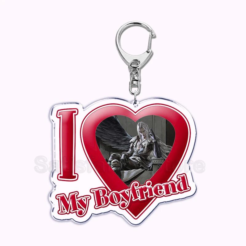 Pfp Sephiroth Acrylic KeyChain Pendant Key Ring I Love My Boyfriend Girlfriend Pink Heart Keyring for Bag Pendant Jewelry Gifts