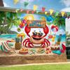 Fun Summer Beach Birthday Tapestry, Smiling Crab with Sunglasses and Beach Party Elements, Playful Kids' Wall Art