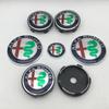 KUBEL1 7pcs forAlfa Romeo Car Emblem Wheel Cover Caps Front Hood Badge Rear Trunk Steering Sticker Styling 2x74mm 4x60mm Cap 1x40mm