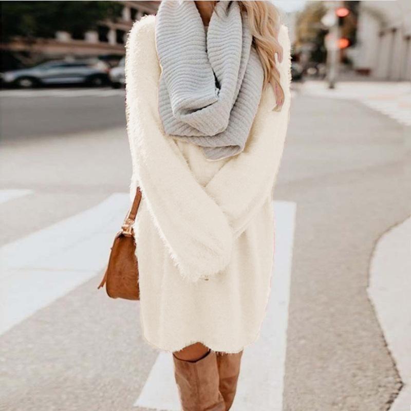 Women Autumn Winter Fashion Casual Sweater Dress Soft Comfy Long Sleeved Solid Dresses Solid Chic Loose Sweater Dresses Furry Sweater