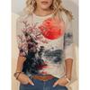 Artistic Landscape Painting Pattern, Slim Fit, Casual Round Neck, Long Sleeves, Everyday Creative Oil Painting Design Pattern.