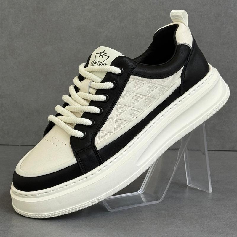 Cross-Border Little White Shoes Men'S Autumn New Breathable Men'S Versatile Trendy Shoes Leather Thick-Soled Light Heightening Board Shoes Men