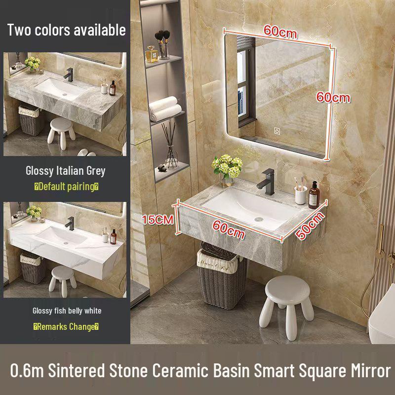 Modern Minimalist Sintered Stone Washbasin Set with Seamless Ceramic Sink, Bathroom Cabinet, and Mirror Storage Cabinet