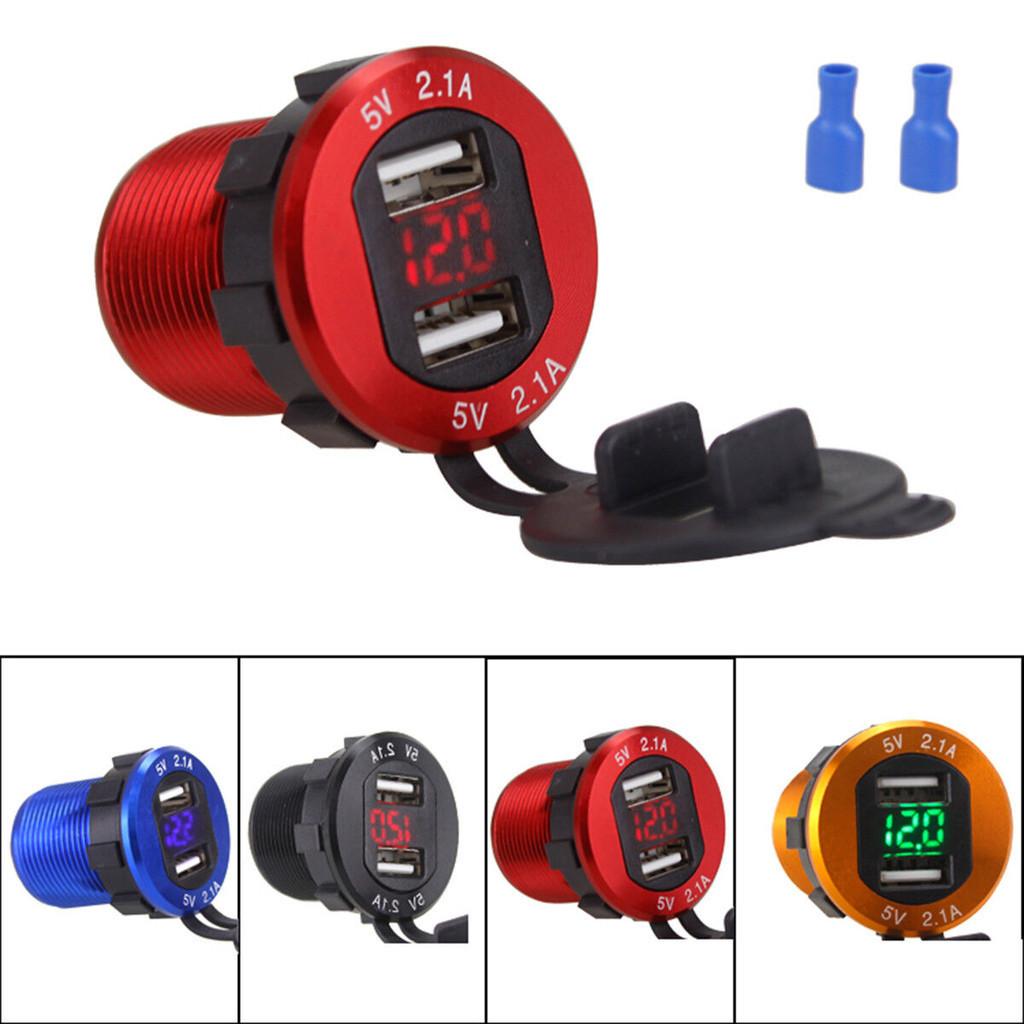 Car 12v24v Cigarette Lighter Socket Plug Dual Usb Charger Adapter Voltmeter Led