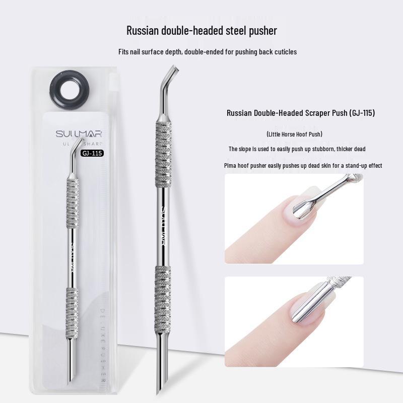 Double-Headed Russian Style Steel Cuticle Pusher for Nail Art and Manicure Pre-Treatment