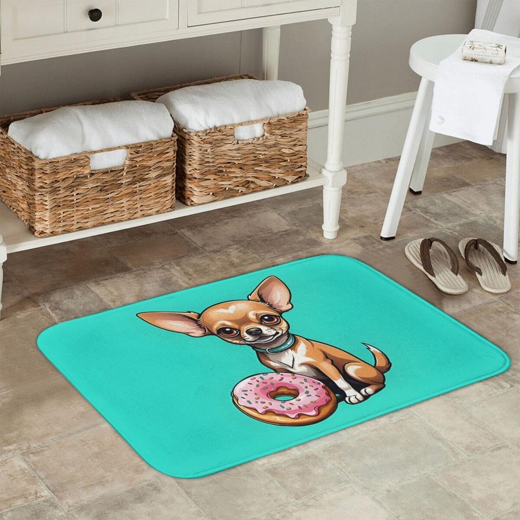 Tappetino con design Chihuahua e ciambella, sfondo turchese, moquette in poliestere per ingresso interno soggiorno